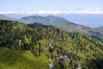 Italy, Piedmont. View the mountain range of the Cottian Alps