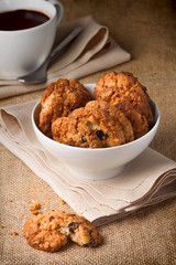 Oatmeal cookies with raisins  in a bowl