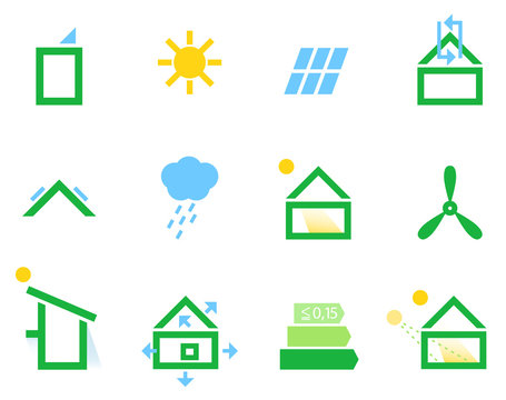 Passive House Icons Isolated On White