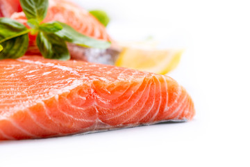 Salmon Raw Fillet. Red Fish isolated on a White Background