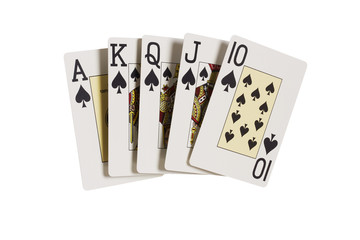 Poker, Royal Flush, Pik, gefächert, weiß,