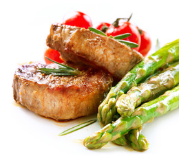 Grilled Beef Steak Meat over White