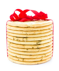 Festive wrapped pistachios pastry cookies isolated on white back