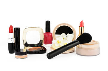 Cosmetic set on white background