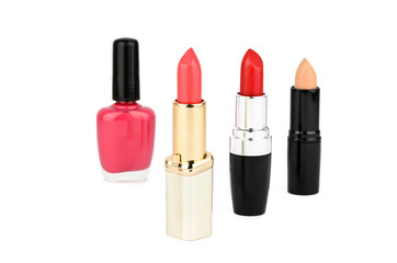 Three lipstick and a nail polish