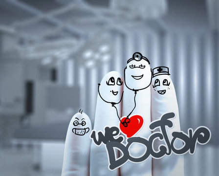 A lovely family hand drawn and finger,doctor and nurse,we love d