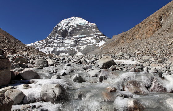 Holy Mount Kailash and river in Tibet