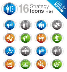 Glossy Buttons - Business strategy and management icons