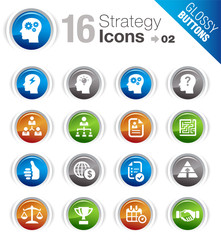 Glossy Buttons - Business strategy and management icons
