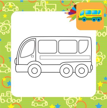 Bus toy. Coloring book. Vector illustration