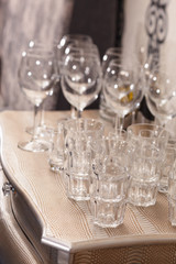 Empty glasses on restaurant table