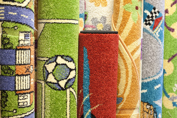 Colorful carpets in the store