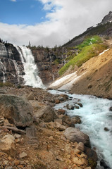 waterfall and rapid mountain river in Banff National Park