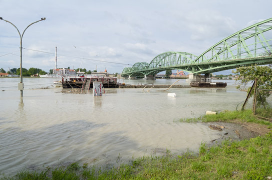 Danube River Flood in Town of Komarom, Hungary, 5th june 2013
