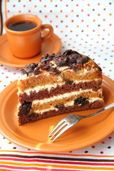 Cake with sour cream, prunes and walnuts
