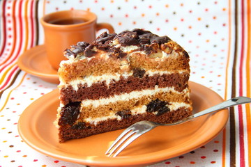 Cake with sour cream, prunes and walnuts