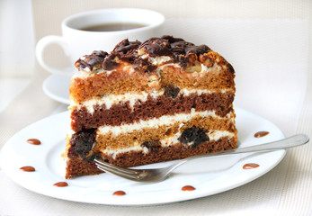 Cake with sour cream, prunes and walnuts