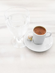 Turkish Coffee served with Turkish Delight and Water