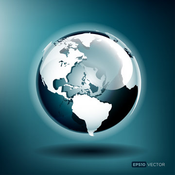 Vector illustration of a glossy globe on a blue background