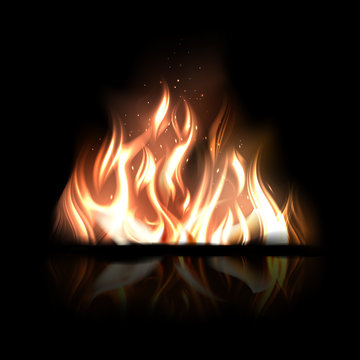 Vector illustration of burning fire on a black background