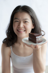 Woman with chocolate cake