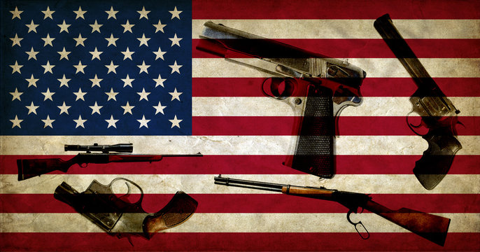 USA flag and weapons