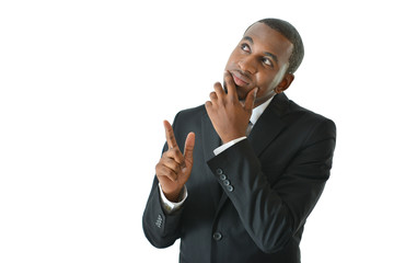 Businessman Thinking and Pointing