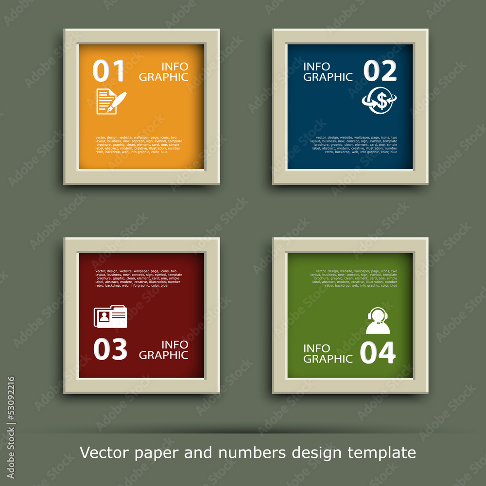Poster paper border and numbers icon design template
