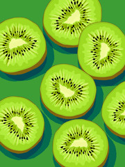 Fototapeta premium vector of fresh kiwi slices on green backround