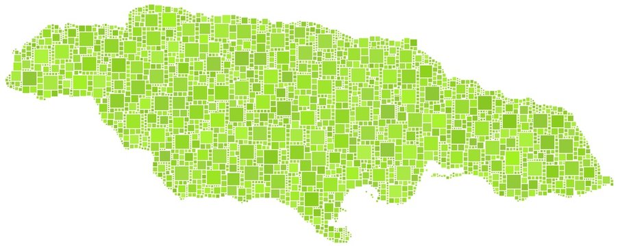 Map of Jamaica - America - in a mosaic of green squares