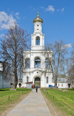 Fototapeta na wymiar Bell tower of St. George's Monastery in Veliky Novgorod, Russia