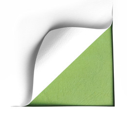 corner white torn paper with green background
