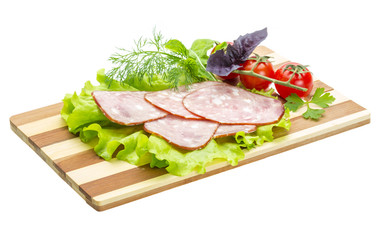 Sausages with salad and basil