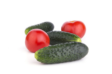 isolated tomato and cucumber