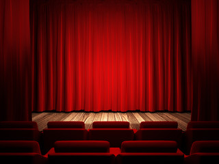 red fabric curtain on stage