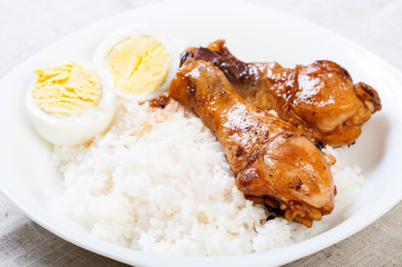 chicken braised in soy sauce, vinegar pepper and bay leaves