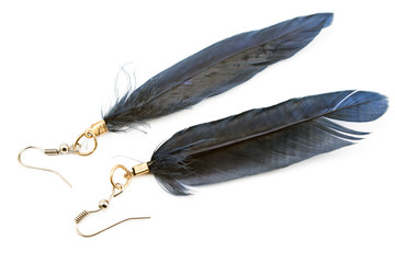 Blue women's earrings with feathers