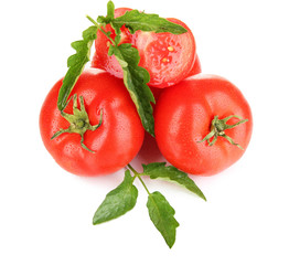 Ripe tomatoes isolated on white.