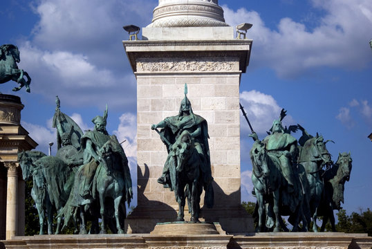 Hungarian chieftains on Heroes' Square, Budapest, Hungary