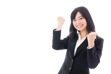 attractive asian businesswoman cheering