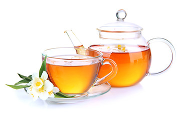 Cup of tea with jasmine, isolated on white