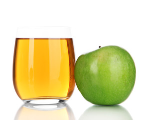 Glass of fresh apple juice isolated on white