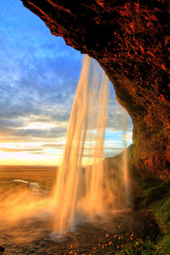 Seljalandfoss waterfall at sunset, Iceland © romanslavik.com