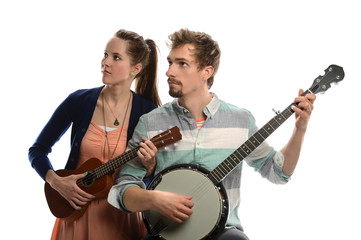 Obraz premium Man and Woman Playing Instruments