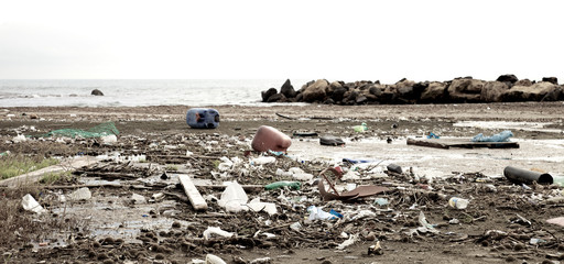 Terrible ecological disaster dirty beach