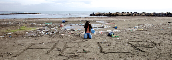 Woman asking for help against pollution