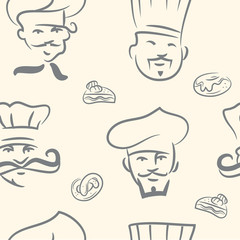 doodle chefs set .Seamless pattern