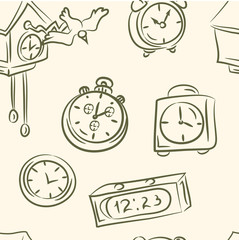 seamless pattern . doodle clock  set