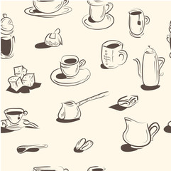 seamless pattern . doodle coffee set