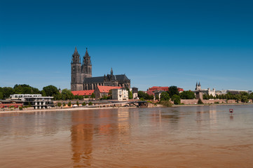Flooding in Magdeburg, Cathedral at river Elbe, June 2013